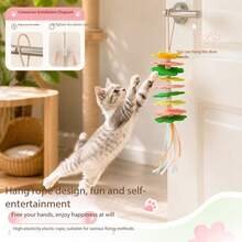 High Elasticity Hanging Cat Teaser Wand, Flower Felt Design, Door-Hanging And Handheld Cat Toy - Multicolor - View 4