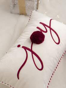 1pc Beige Christmas Joy Letter Embroidered Pillow Case, Suitable For Indoor Decoration, Christmas Decoration, All-Season Pillow Case, Without Insert - Beige - View 8