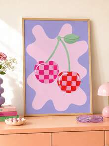 1 Piece Unique Danish Cherry Canvas Art Painting, Vibrant Pastel Color Tone Wall Decor, Suitable For Living Room, Bedroom, Kitchen And Home Office - Multicolor - View 1