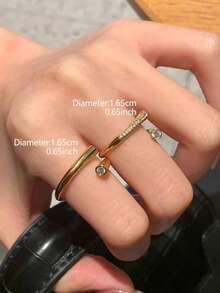 2pcs Luxury Cubic Zirconia Rings Suitable For Women's Daily Wear - Yellow Gold - View 2