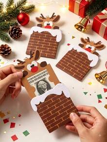 12/6/1pc Reindeer Chimney Christmas Cash Gift Storage Bag, Paper Money Envelope, Holiday Party Favor And Tabletop Decoration, Suitable For Family, Kids And Friends - Multiple Styles - View 1