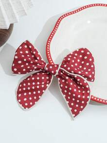 1pc Vintage Burgundy Heart Print Large Bow Hair Clip For Women, Sweet Fabric Alligator Hair Clip For Back Of Head - Multicolor - View 12