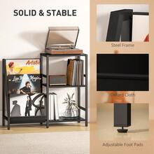 3-Tier Record Player Stand, End Table For Living Room, Bedroom - Black Wood Effect - T0001-01-3583 - View 7