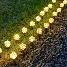 Solar Ice Cube LED Ground Lamps, Warm White & Rainbow Color Options, Clear Patterned Square Shade, Weather Resistant, Outdoor Stake Lighting For Path, Lawn, Backyard Gathering - Ice Cube Lamp - View 10