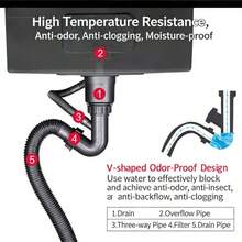 1 Set Hotel Home Kitchen Dishwashing Vegetable Washing Black Stainless Steel Multi-Function Large Sink, Includes Multiple Water Outlet Modes, Pull-Out Faucet, Drain Outlet, Drain Pipe, Cleaning Faucet, Soap Dispenser 5040 (X) Black Diamond - Black - View 10