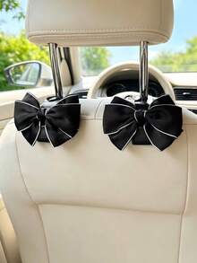 2PCS Black & White Bow Knot Hooks, Exquisite Bow Knot Decorative Hooks, Soft Bow Knot Accessories, Car Interior Storage Decor - Hook Up - View 4