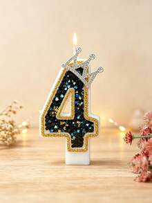Crown Rhinestone Number Birthday Candles, Black & Gold Glitter Cake Topper With Drip-Proof Holder, 0-9 Numbers, Luxury Royal Style For Boy 1st Birthday, Sweet 16, 21st Milestone Celebration, Prince Theme Party Dessert Table Decor - Multicolor - View 26