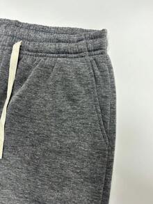 Men's Loose Fit Thermal Lined Wide Leg Sweatpants, Elastic Waist Drawstring Straight Leg Long Pants, Thickened Casual Pants With Pockets, Dark Gray For Autumn/Winter Daily Streetwear And Outdoor Wear - Dark Grey - View 4