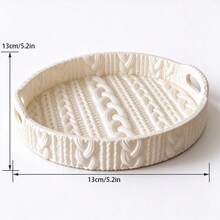 3D Printed Round Tray With Handle, Faux Knit Texture, Cream Style Desktop Aromatherapy Jewelry Storage Dish, INS Style Vanity Entryway Organizer, Home Decor Decorative Ornament - White - View 3
