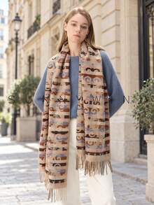 1pc Women's Paisley Pattern Elegant Vintage Artistic Polyester Scarf For Autumn/Winter Daily Use - Khaki - View 1