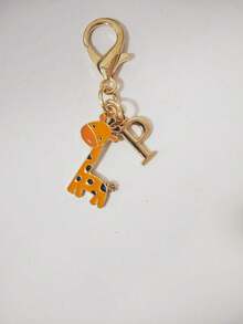 1PC Cute Giraffe Initial Keychain Pendant, Animal Theme With Golden Letter Decoration. Name Initial Keychain, Cute Accessory Suitable For Men And Women. Backpack Keychain Accessory, Great Gift For Boyfriends, Girlfriends, Classmates And Family, Small Party Favor - Multicolor - View 19