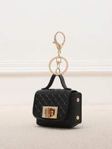 New Embossed Quilted Key Pouch, Mini Keychain, Hanging Charm Accessory. - Black - View 4