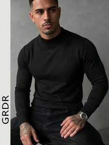 GRDR Men's Autumn/Winter Casual Minimalist Solid Color Mock Neck Sweater - Black - View 4