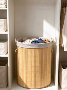 Bamboo Laundry Basket, Large Capacity Storage Hamper With Lid, Rope Handles & Removable Liner, Rectangular & Round Available, Great For Bathroom, Bedroom & Closet Storage, Home Decor For Autumn & Christmas - Random Color - View 9
