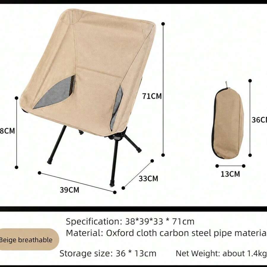 Silla Plegable Portátil para Camping y Picnic, Ultraligera y Resistente con Bolsa de Transporte - Beis - Ver 1