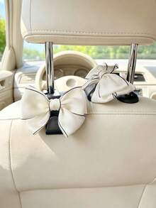 2PCS Black & White Bow Knot Hooks, Exquisite Bow Knot Decorative Hooks, Soft Bow Knot Accessories, Car Interior Storage Decor - Hook Up - View 7