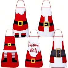 Christmas Apron Set 5pcs, Red Santa Claus Series Apron, Size 20.4x28.3 Inches, Suitable For Kitchen Cooking, Chef, Barber, BBQ Scenes, Ideal For Home, Friends, Couples And Christmas Party Decoration - Multicolor - View 4