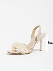 Women's Fashion Elegant Round Toe Apricot One-Strap Back Ankle Strap Pearl Decor Glamorous Party High Heel Sandals, Suitable For Outings And Banquets - Apricot - View 4