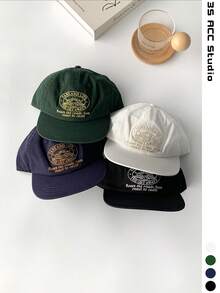 Sunrise Pattern Letter Embroidery Flat Brim Wide Brim Baseball Cap, All Season Outdoor Travel Face-Slimming Hip Hop Baseball Cap, Men's Sun Protection Hat, Hip Hop Flat Brim Baseball Cap, Tuna Embroidery Flat Brim Hat - Multicolor - View 4