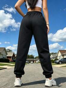 Women's Black Loose Cuffed Joggers - Black - View 2