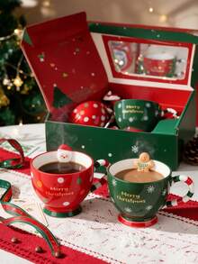 2pcs Creative Christmas Theme Ceramic Breakfast Mugs, Santa Claus And Gingerbread Man Styles, Unique Candy Cane Handle, 500ml Capacity, Suitable For Daily Hot Drinks, Perfect For Home Decor To Create A Warm And Festive Christmas Atmosphere - Multicolor - View 8