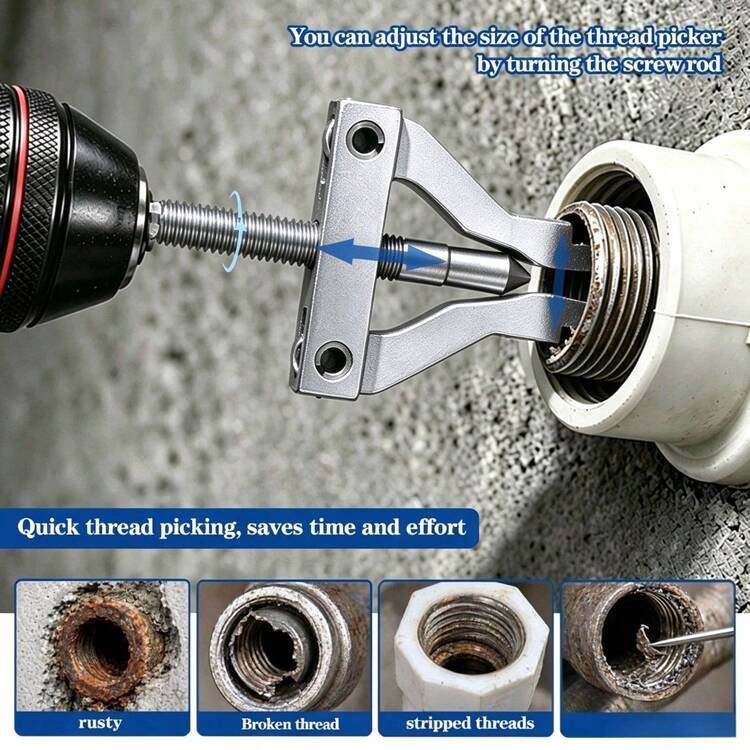 Adjustable Internal Threaded Pipe Removal Tool, Household Pipe Broken Wire Repair Tool, Hex Shank Power Tool Compatible Extractor - A - View 7