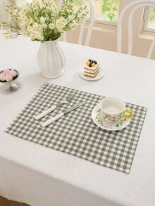 1/2/4pcs Gingham Placemats Set, Checkered Table Mats, Fresh & Cute Farmhouse Dining Table Decor, Cottagecore Kitchen Accessories, Vintage Style Home Decoration, Pastel Spring Aesthetic Table Decor - Olive Green - View 7
