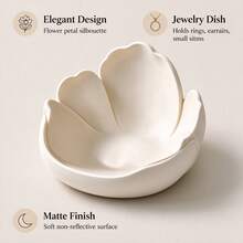 Gentle Petal 3D Printed Storage Tray, Minimalist Cream Style Jewelry Dish, Entryway Key & Small Accessory Organizer, Bedroom Desktop Creative Decor, Gift For Girls, Storage Plate - White - View 3