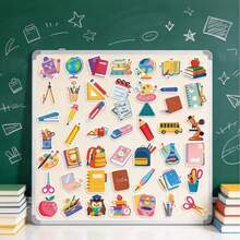 50pcs/Set Cartoon Learning Element Sticker Set, Back To School Decals For Journal, Card Making & DIY Projects - Multicolor - View 1