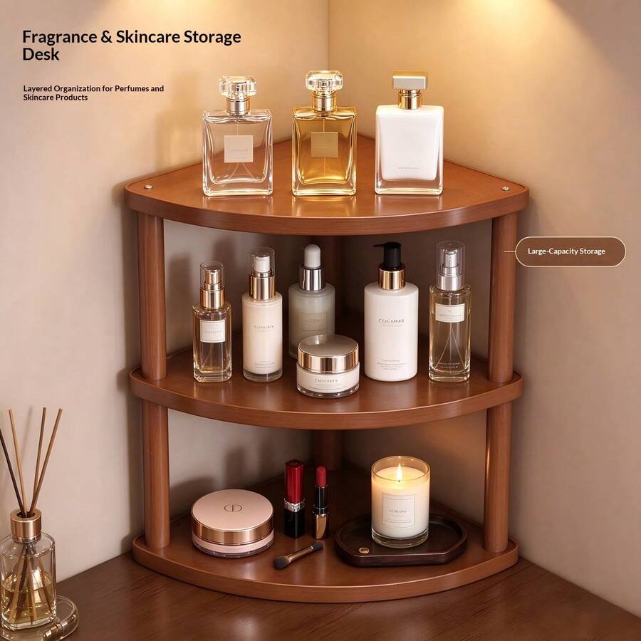 1PC Perfume Rack, Bedroom Vanity Makeup Organizer, Kitchen Countertop Lunch Box Corner Shelf, Spice Container Display Rack, Dining Table Corner Shelf, Living Room Mug Coffee Cup Organizer, Modern Home Decor Shelf, Bathroom Skincare Storage Rack, L-Shaped Stable Multi-Layer Design, Christmas, Halloween School Decoration Shelf - Multicolor - View 1