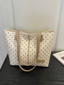Fashion Design Tote Bag 2026 Autumn New Polka Dot Casual Korean Style Niche Large Capacity Commuter Shoulder Bag - Beige - View 9