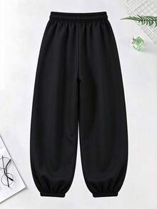 Women's Minimalist Loose Harem Pants, Slim Fit Wide Leg Long Pants, Suitable For Daily Commute And Sports, Black - Black - View 8