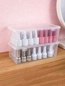 1/2pcs Transparent Dust-Proof Storage Box With Lid, Nail Polish & Gel Storage, Makeup Brush & Makeup Sponge Organizer, Stackable Rectangular Plastic Box, Desktop Cosmetic & Miscellaneous Item Sorting Storage Box - Clear - View 1