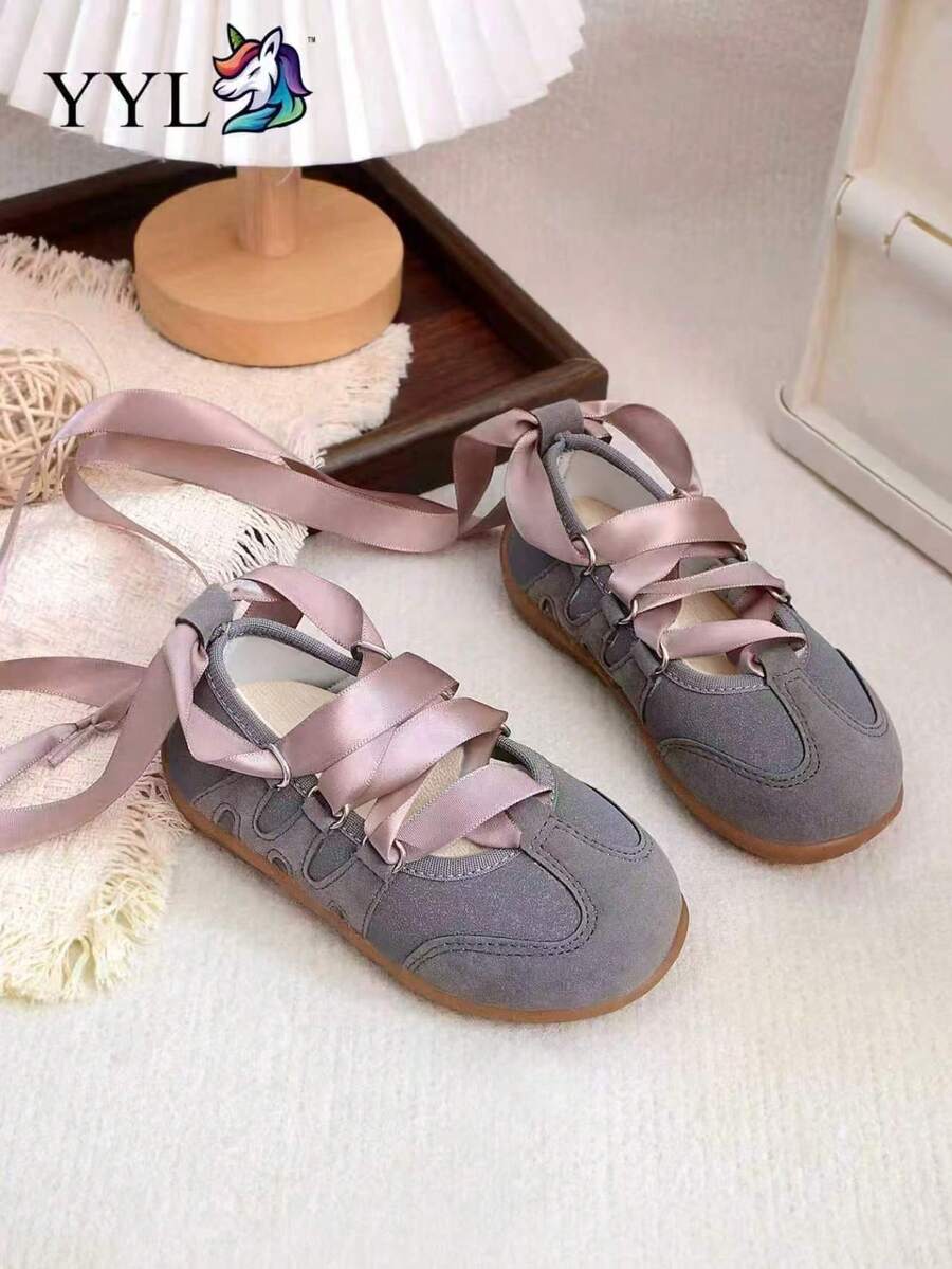 1 Pair Fashionable Versatile Ballet Style Lace-Up Flat Shoes, Suitable For Spring, Summer, Autumn, 2026 New Arrival - Grey - View 1