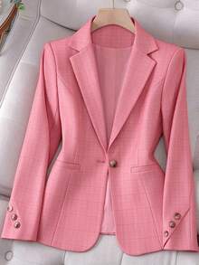 HOMEYEE Vintage Elegant Casual Resort Office Work Blazer Jacket, Long Sleeve, Lapel Collar, Plus Size, Spring/Autumn/Winter Pink Fall - Pink - View 2