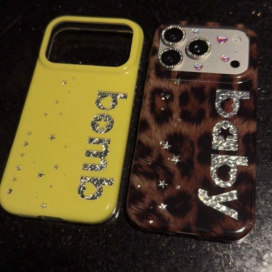 Ins Style Baby Leopard & Tortoise Shell Pattern, Letter & Star Luxury Rhinestone Phone Case, Compatible With IPhone 18 Pro Max, Apple 17 Pro, New 16, Large Window 15, Women's 17, High-End Niche 18 Creative Anti-Drop Protective Shell, Fits Burgundy 18 Pro Max - Tortoiseshell Baby - View 1