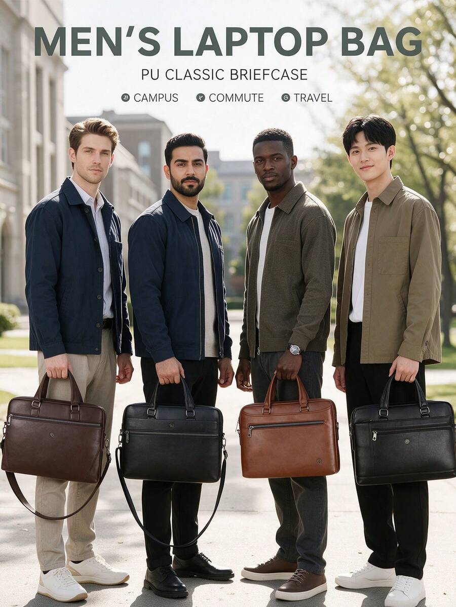 Men's 14.5 Inch PU Leather Laptop Bag, Vintage Crossbody Briefcase, Large One Shoulder Office Computer Bag, Retro Collegiate Style Backpack, Suitable For Work, Business, Travel