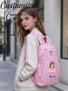 Customizable Back Design, Customizable Name/Text/Photo, DIY, Solid Color Minimalist, Large Capacity, Lightweight, Comfortable Shoulder Strap, Zipper Closure; Suitable For School, Commute, Travel; Suitable For Students Of All Ages (From Elementary To University); Selected Quality, Suitable As A Gift; Nylon/Oxford Fabric Material; Unisex, Suitable For Girls, Back To School Gift - Purple - View 2