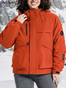 AODSR Women's Hooded Soft Shell Cargo Jacket, Outdoor Hiking Camping Utility Coat Sports - Orange - View 1