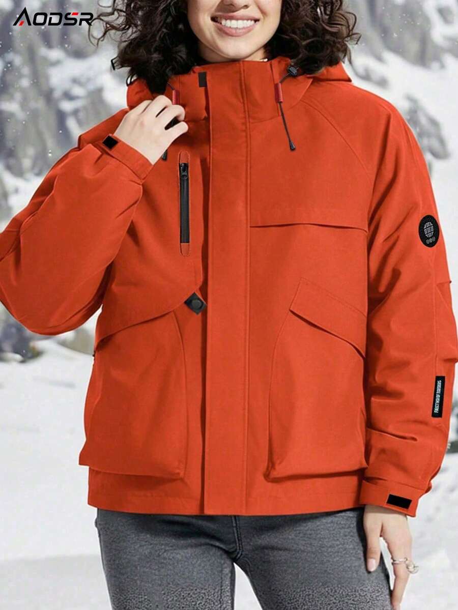 AODSR Women's Hooded Soft Shell Cargo Jacket, Outdoor Hiking Camping Utility Coat Sports - Orange - View 1