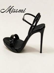2026 New Stylish European And American Red High Heel Sandals, Elegant Strap Open Toe High Heels For Summer,Stiletto Heels - Black - View 1