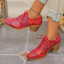 1 Pair Floral Lace-Up Minimalist Home Office Outdoor Spring Autumn Versatile Shoes - Red - View 2
