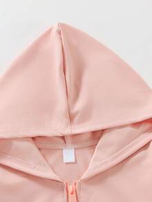 Jaket Berkerudung Resleting untuk Anak Perempuan, Warna Pink dengan Cetakan Huruf "SLAY ALL DAY", Jaket Berkerudung Kasual Longgar dan Lembut, Cocok untuk Pakaian Sekolah Sehari-hari di Musim Semi - Berwarna merah muda - View 4