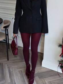 1/2 Pairs Women's 80D Burgundy Graduated Compression Soft Microfiber Shaping Opaque Solid Color Tights, Autumn Daily Wear - Burgundy - View 7