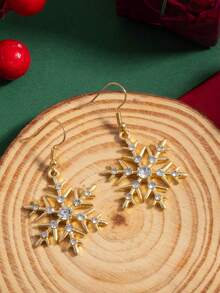 European And American Style Minimalist Christmas Snowflake Earrings, Suitable For Holiday Party Wear - Gold - View 4