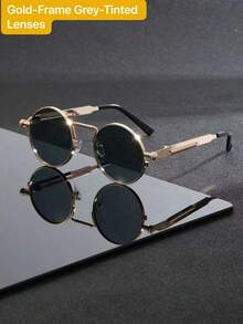 2 Pairs Metal Round Frame Men's Fashion Glasses Vintage Round Steampunk Decorative Glasses Set, Metal Spring-Temple Fashion Eyewear For Daily & Party, Christmas Gift, Festival Outfit - Multicolor - View 6
