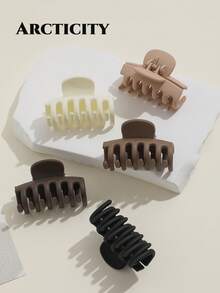 Arcticity 5pcs 4cm Milk Coffee Color Small Claw Hair Clips, Sweet Girl Style Solid Color Side Clips, Suitable For Braiding, High Ponytail, Half-Up Hair And Updo Hair Accessories - Multicolor - View 2
