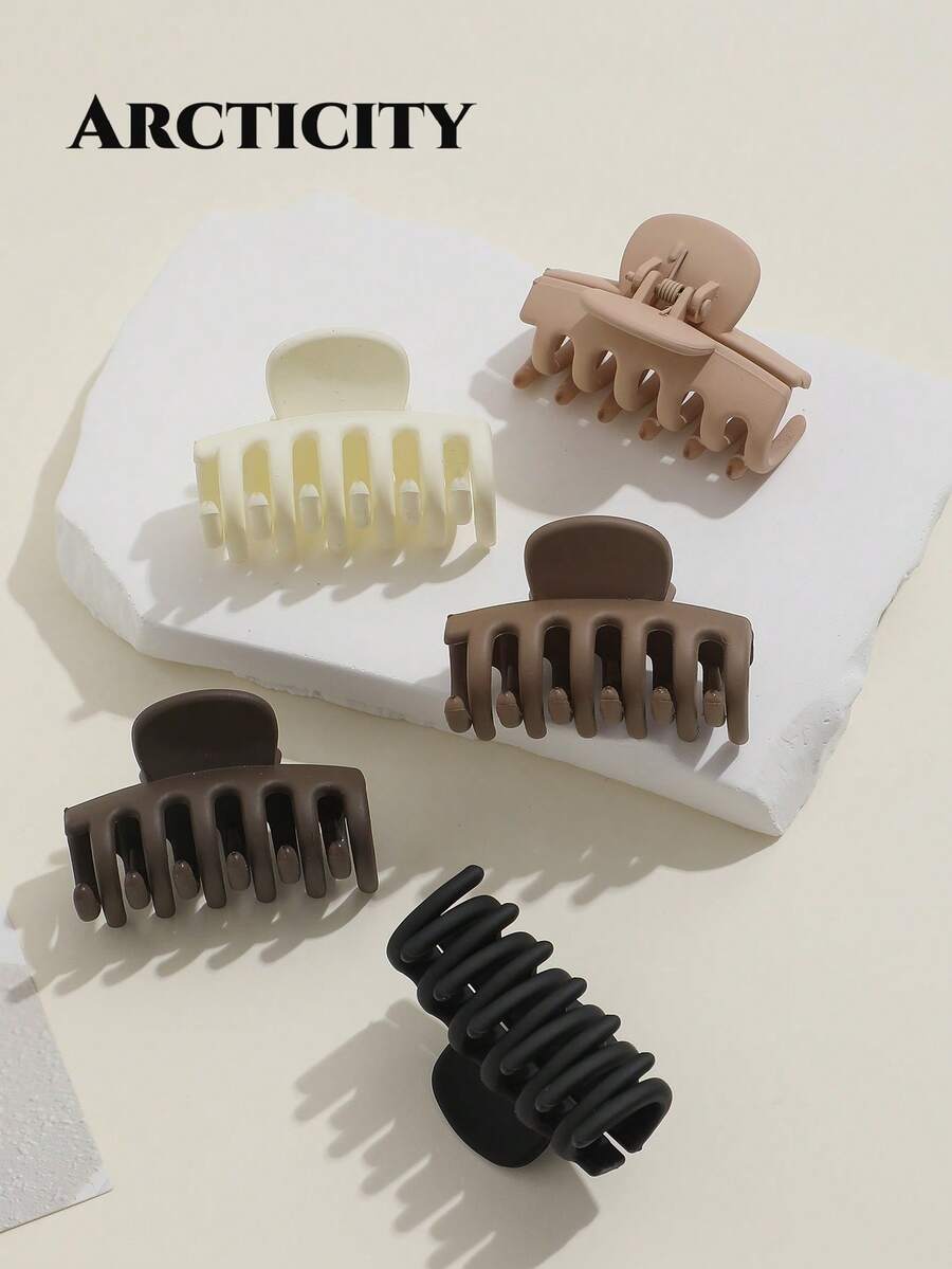 Arcticity 5pcs 4cm Milk Coffee Color Small Claw Hair Clips, Sweet Girl Style Solid Color Side Clips, Suitable For Braiding, High Ponytail, Half-Up Hair And Updo Hair Accessories