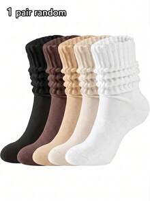 1/5 Pairs Women's Solid Color Warm Cute Slouch Socks, Sweet Fashion, Suitable For Autumn/Winter Daily, Home, Holiday Gifts - Multicolor - View 7