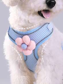 Cute Floral Decor Pet Harness And Leash Set With Small Pendant, Breathable Soft Mesh Reflective Adjustable Dog And Cat Vest Harness, Suitable For Puppies, Kittens And Small To Medium Dogs - Multicolor - View 4